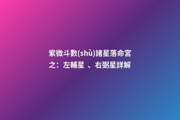 紫微斗數(shù)諸星落命宮之：左輔星、右弼星詳解